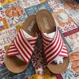 Red and White Striped Women's Sandals